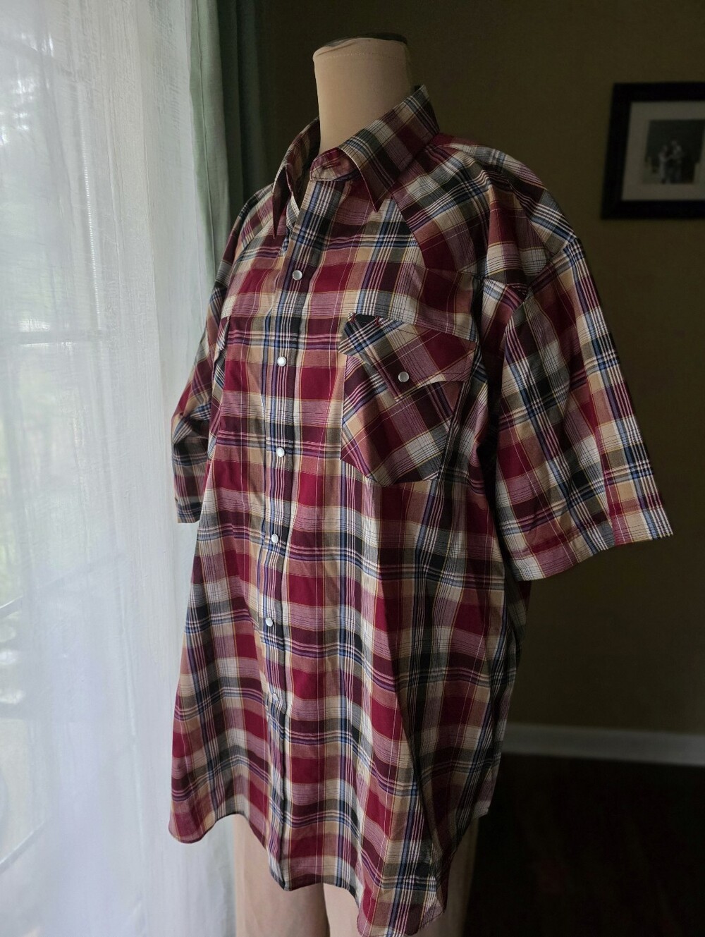 Vintage Western Pearl Snap Shirt Mens XXL Red Plaid Short Sleeve Ely Cattleman